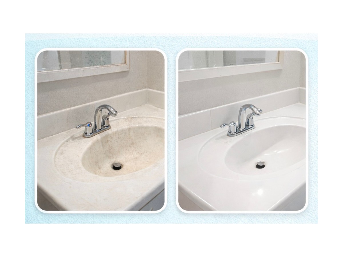 Bathroom sink before and after cleaning